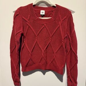 CAbi Textured Knit cropped Sweater in Rich Red